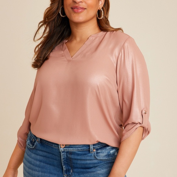Atwood Shimmer 3/4 Sleeve Popover Blouse - Picture 1 of 9